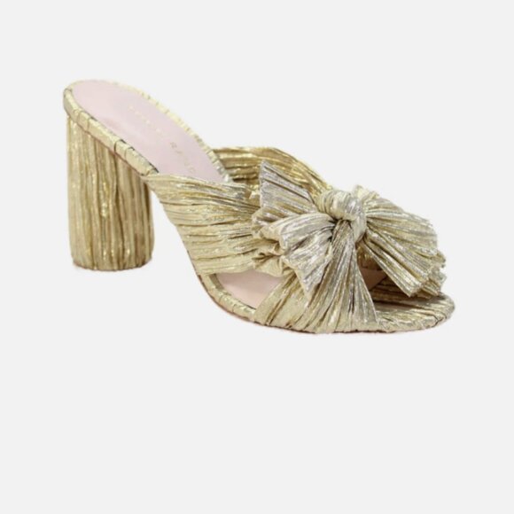 $395 Loeffler Randall Emilia Penny slides mules Gold pleated knot bow 5.5 - Picture 5 of 8